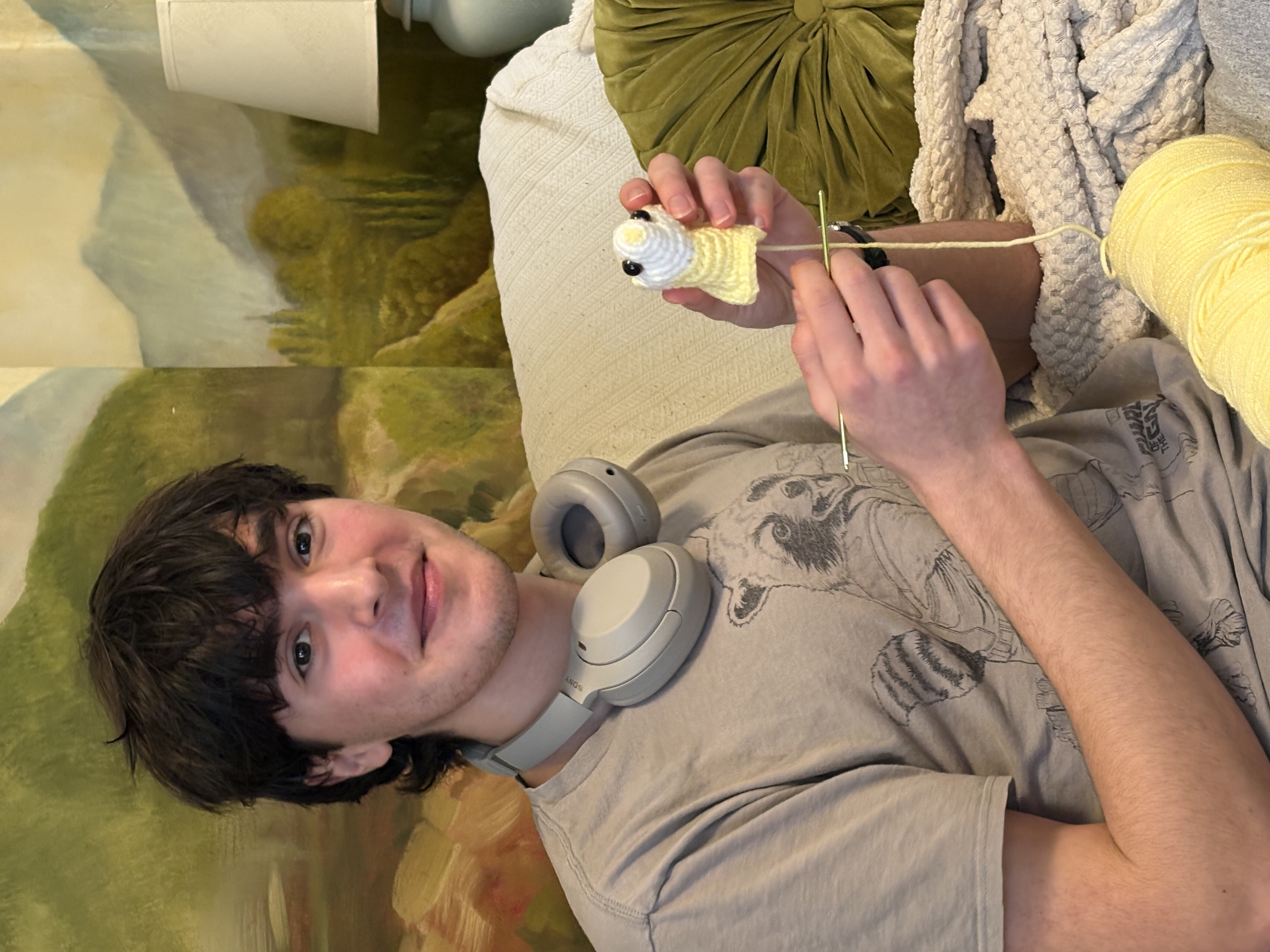 Nate crocheting